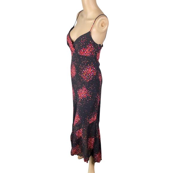 Y2K La Belle Black Pink Geometric Whimsigoth Dark Fairy Slip Maxi Dress SZ 9 - Picture 5 of 9